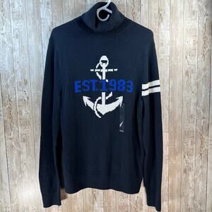Nautica NWT Sweater Mens S Indigo Anchor Logo Pima Cotton‎ Turtleneck Coastal